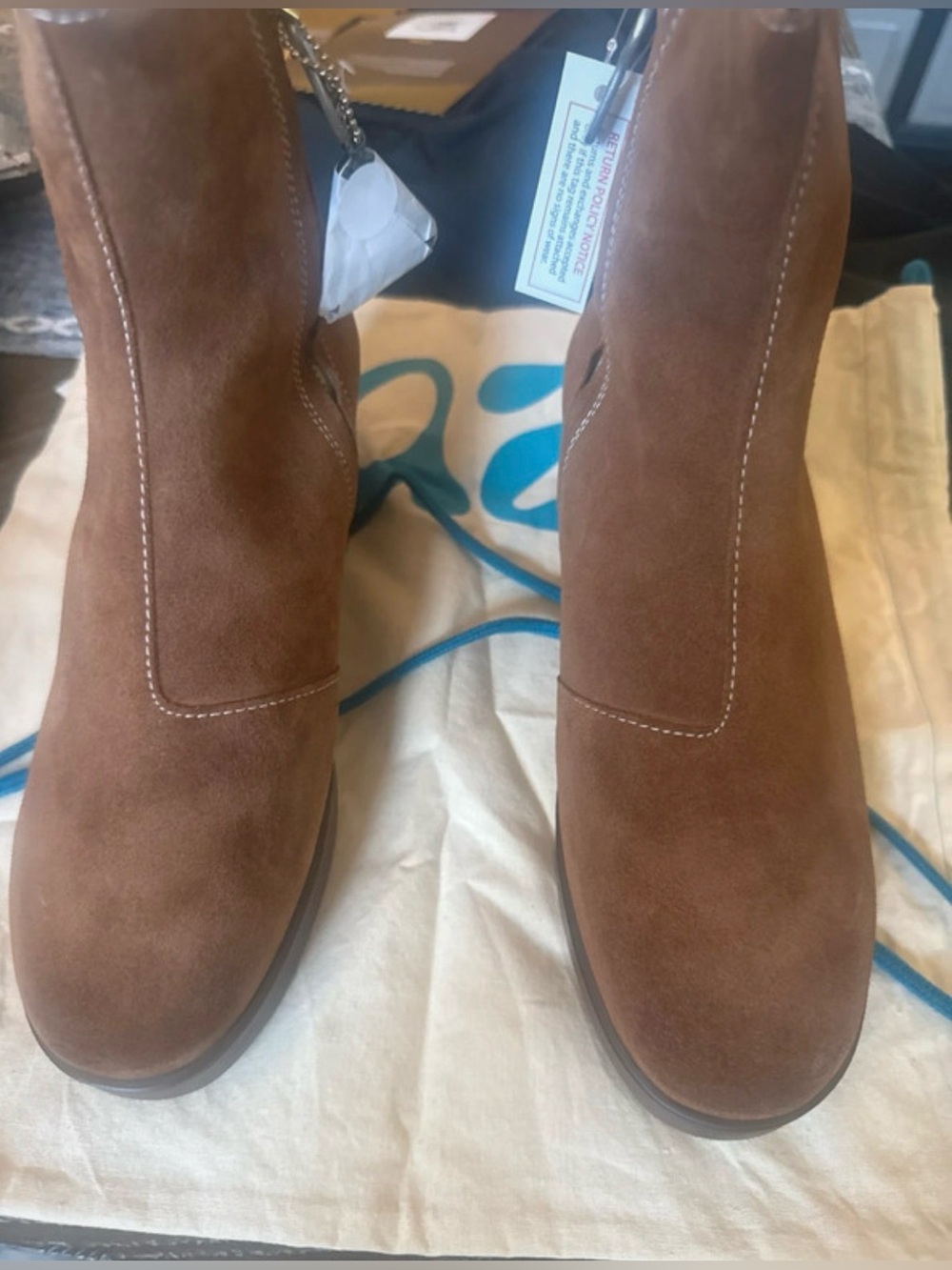 New in box Lazo Women's Suede Ankle Heeled Boots — Brown